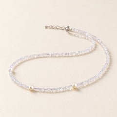 Starlight — Clear Quartz & Pearl Silver Necklace — Alora Gems product detail