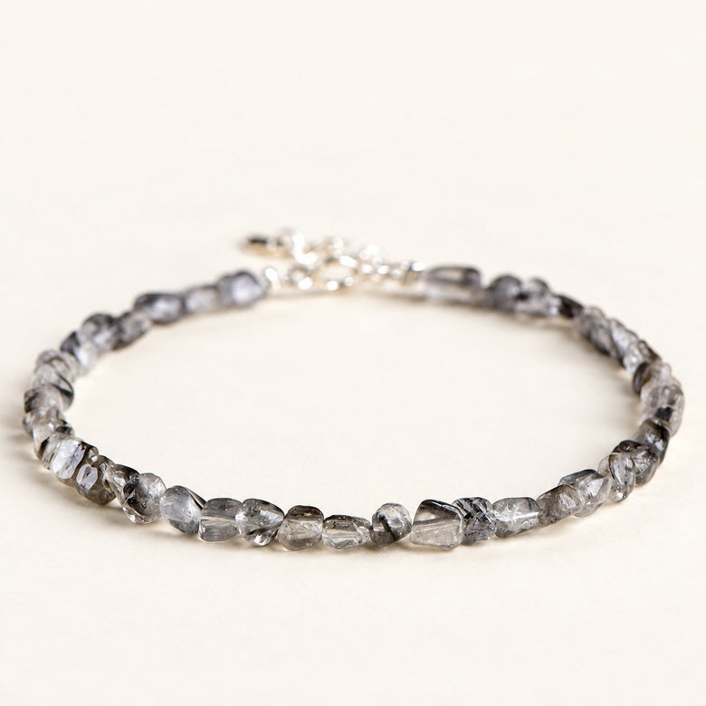 Silver Eclipse — Black Included Quartz Silver Bracelet — Alora Gems product photograph