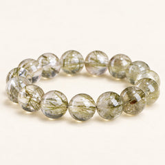 Forest Threads — Tourmalinated Quartz Bead Bracelet, product detail on warm ivory