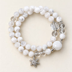 Winter Promise — White Phantom & Clear Quartz Bracelet, product detail on warm ivory