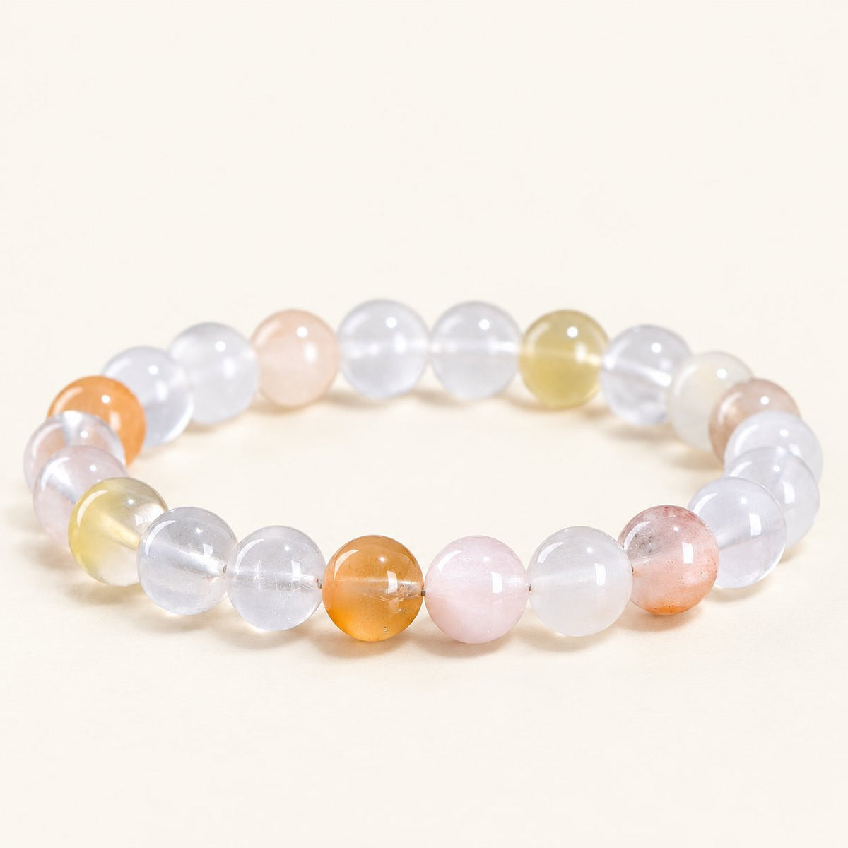 Rainbow Veil — Fiber-Inclusion Quartz Bead Bracelet — Alora Gems product detail