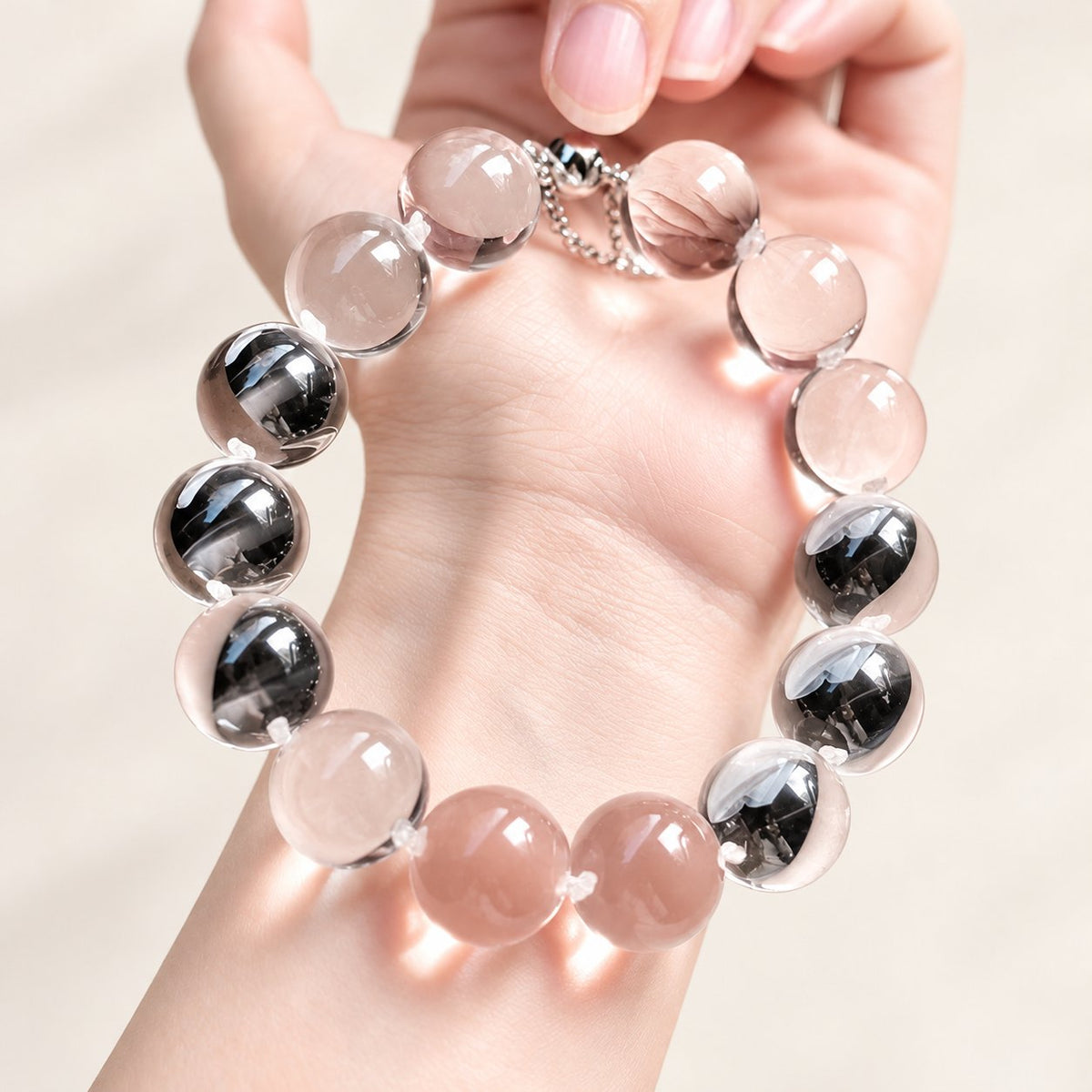 Bubble Light — Clear Quartz Bead Bracelet — Alora Gems product photograph