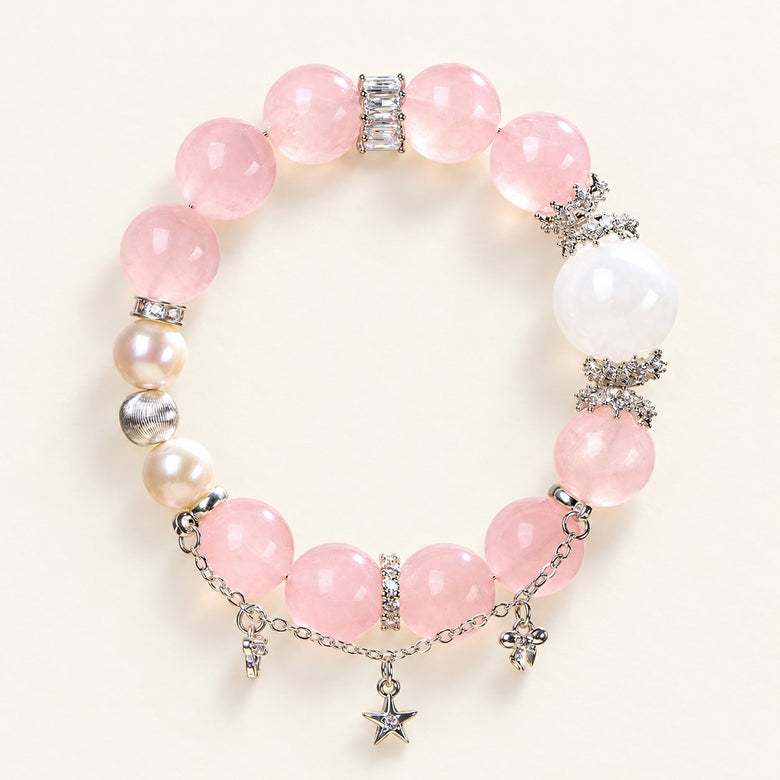 Peach Blossom — Rose Quartz & Pearl Bracelet — Alora Gems product photograph