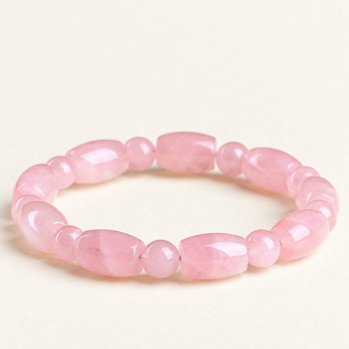 Rose Columns — Rose Quartz Barrel Bead Bracelet — Alora Gems product detail
