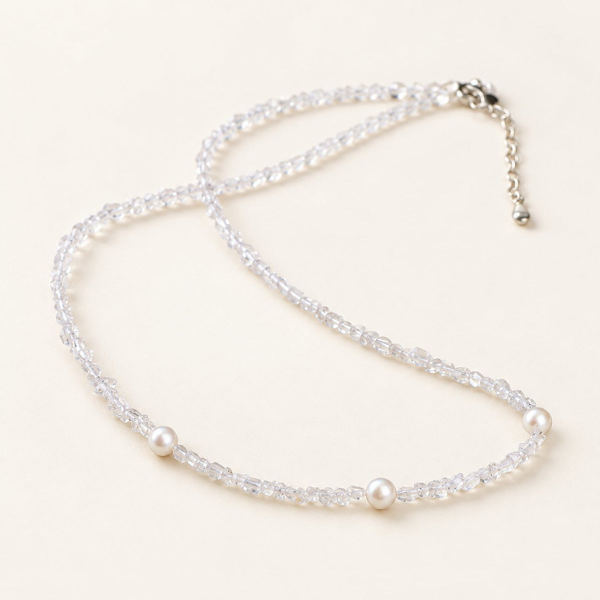 Starlight — Clear Quartz & Pearl Silver Necklace — Alora Gems product photograph