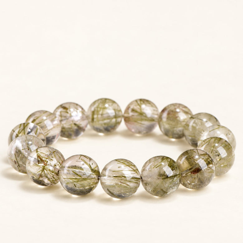 Forest Threads — Tourmalinated Quartz Bead Bracelet — Alora Gems product photograph