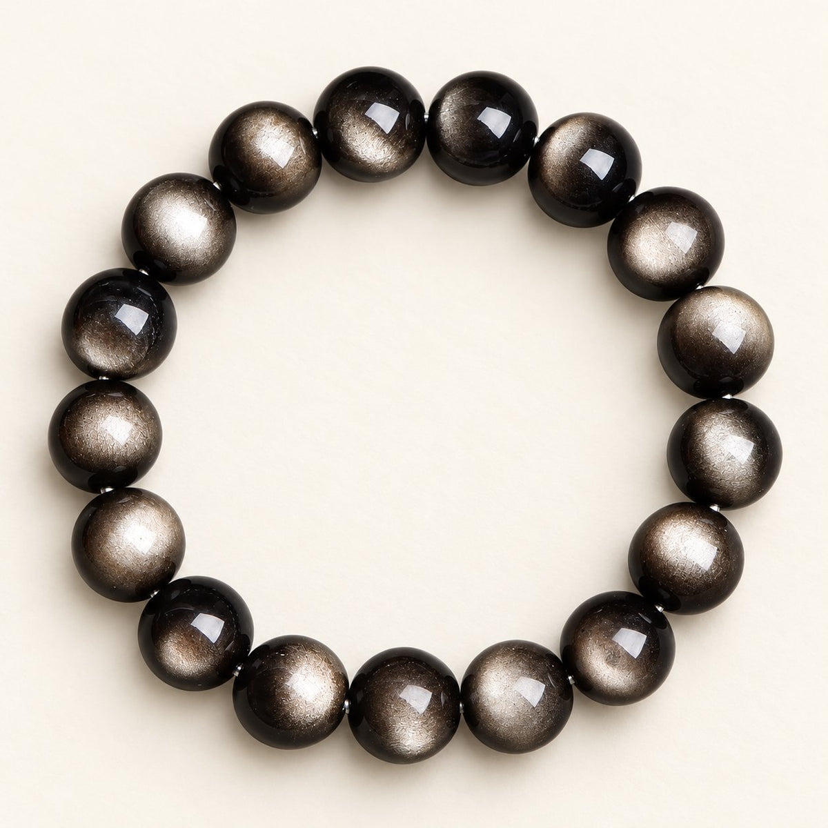 Silver Eclipse — Obsidian Bead Bracelet — Alora Gems product detail