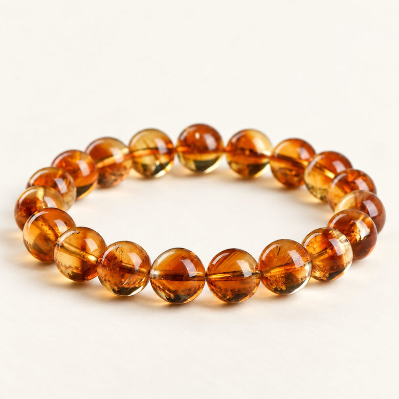 Golden Layers — Citrine Bead Bracelet on a warm ivory background
