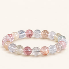 Rainbow Veil — Fiber-Inclusion Quartz Bead Bracelet — Alora Gems product detail