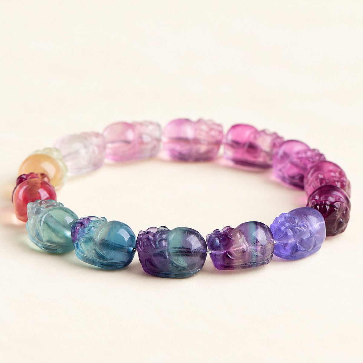 Lotus Guardian — Fluorite Pixiu Bracelet — Alora Gems product photograph