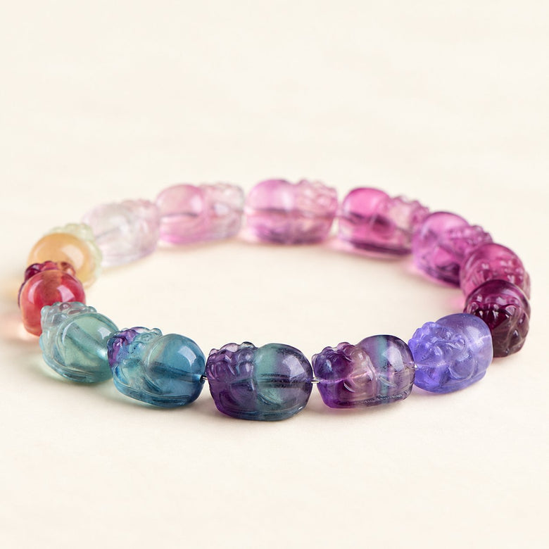 Lotus Guardian — Fluorite Pixiu Bracelet — Alora Gems product photograph