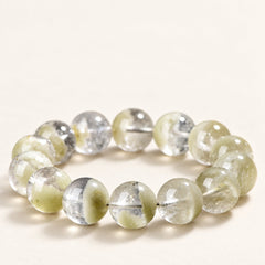Matcha Cloud — Green Phantom Quartz Bead Bracelet, product detail on warm ivory