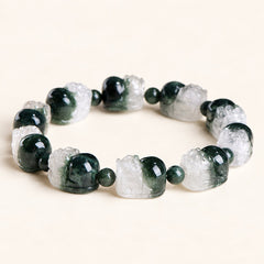 Forest Guardian — Green Phantom Quartz Pixiu Bracelet, product detail on warm ivory
