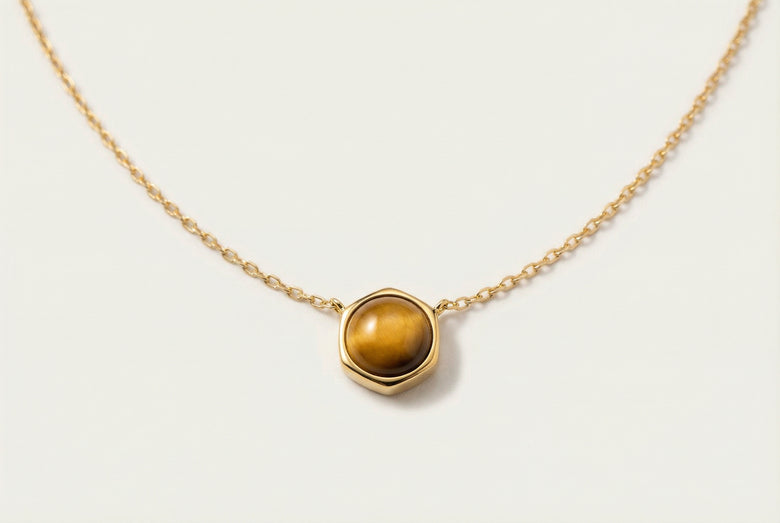 The Solar Matrix | Natural Tiger's Eye & Vermeil Geometric Pendant | The Archive Collection