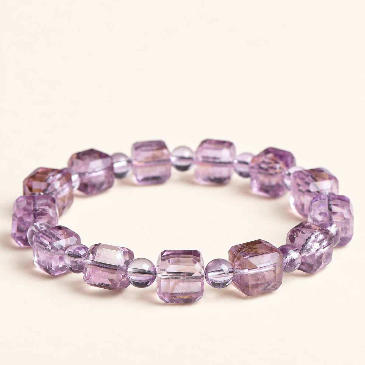 Violet Cubes — Amethyst Bead Bracelet — Alora Gems product detail
