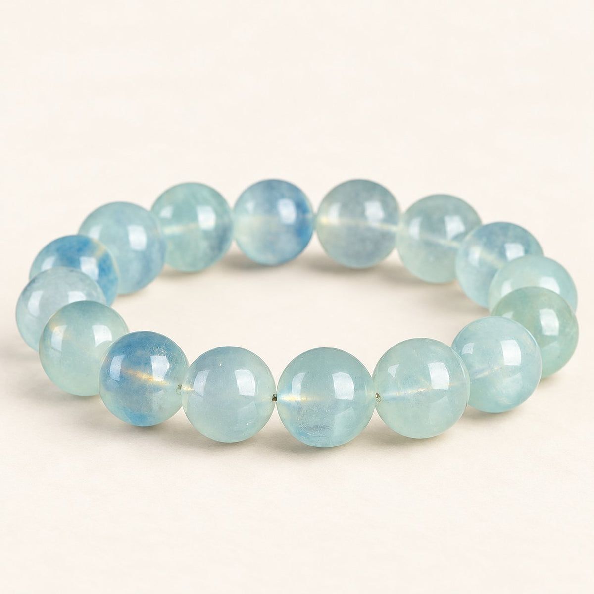 Green Stillness — Beryl Bead Bracelet, product detail on warm ivory