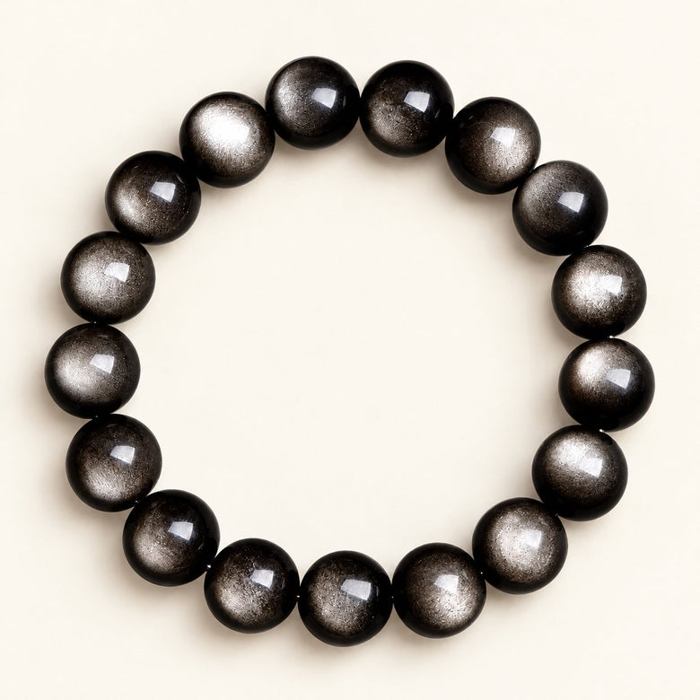 Silver Eclipse — Obsidian Bead Bracelet — Alora Gems product photograph