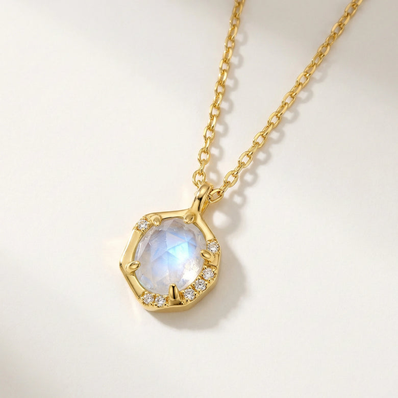 Luminous Octagon Moonstone Necklace