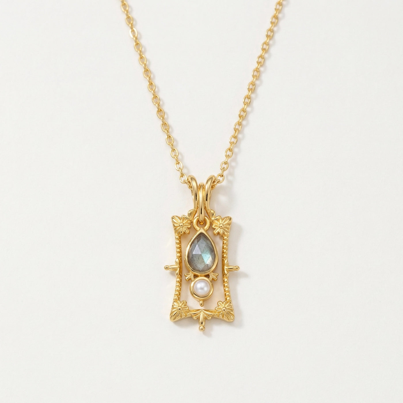 Rose-Cut Labradorite & Pearl Convertible Pendant