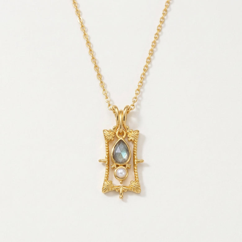 Rose-Cut Labradorite & Pearl Convertible Pendant