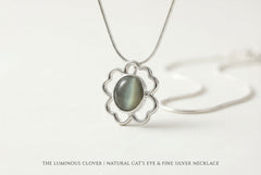 The Luminous Clover | Natural Cat's Eye & Fine Silver Artifact | The Archive Collection