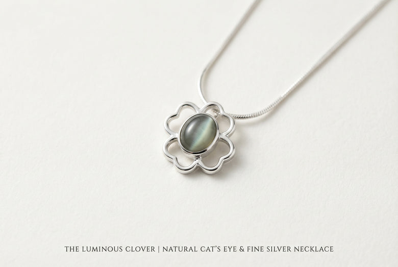 The Luminous Clover | Natural Cat's Eye & Fine Silver Artifact | The Archive Collection
